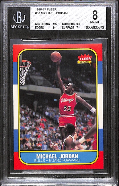 1986-87 Fleer Basketball Michael Jordan #57 Rookie Card BGS 8 (Amazing Eye Appeal w. (2) 9.5 Subgrades for Centering and Corners)