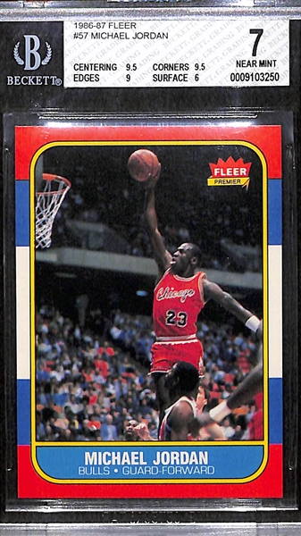 1986-87 Fleer Basketball Michael Jordan #57 Rookie Card BGS 7 (Great Centering w. (2) 9.5 Subgrades for Centering and Corners)
