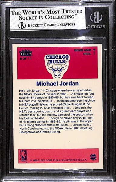 1986-87 Fleer Basketball Michael Jordan Rookie Sticker #8 BGS 8 - Great Eye Appeal!
