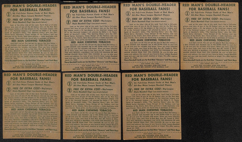 Lot of (14) 1952 Red Man Cards with Tabs w. Pee Wee Reese