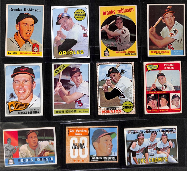 Lot of (11) 1950s & 1960s Topps Brooks Robinson Cards