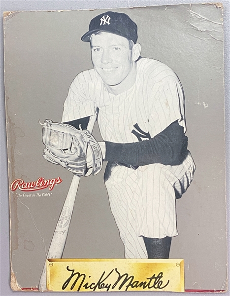 1956 Large Mickey Mantle Rawlings Sporting Goods Cardboard Display from Harrisburg, PA Hardware Store