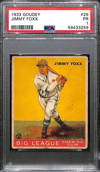 1933 Goudey Jimmy (Jimmie) Foxx #29 Graded PSA 1 (Presents Better Than the Grade)