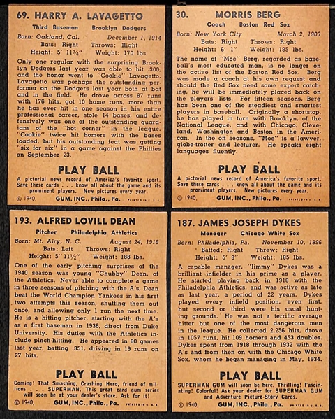 Lot of (50) Authentic/Trimmed 1940 Play Ball Cards w. Lavagetto, Berg, Chubby Dean, Dykes, +
