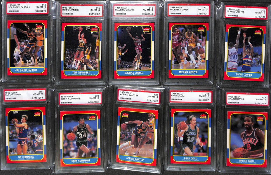 Amazing 1986-87 Fleer Basketball Card & Sticker Set - All 132 Cards & 11 Stickers are Graded PSA 8 - Includes Michael Jordan Rookie Card and Rookie Sticker