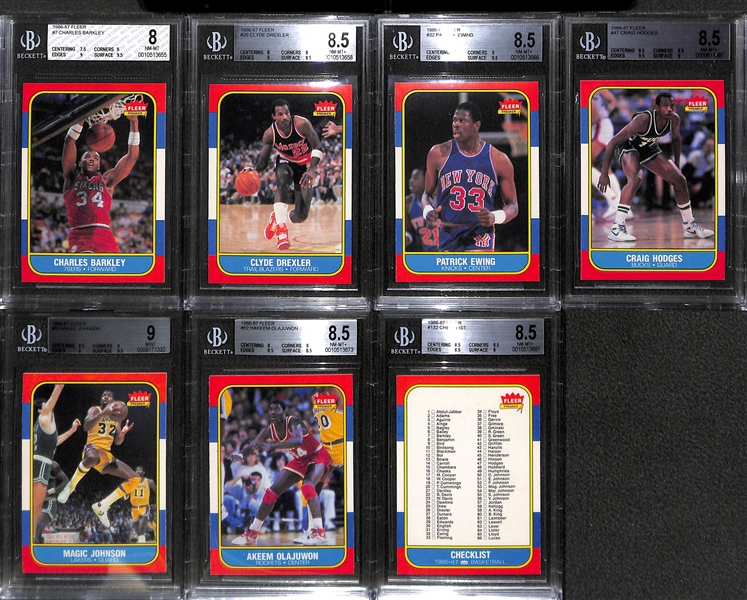Mostly Pack-Fresh 1986-87 Fleer Card and Sticker Set (Missing Jordan Card and Sticker) - w. 7 BGS Graded Cards (Grades between 8 and 9) - 131 of 132 Cards and 10 of 11 Stickers