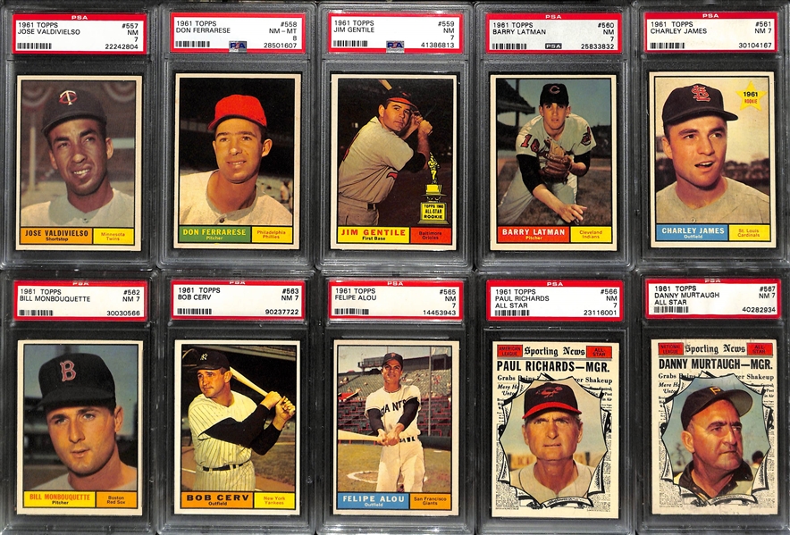 1961 Topps High Number Baseball Card Set of 65 Cards from #523-589 - All PSA Graded - 97% of Set PSA 7 or Better 
