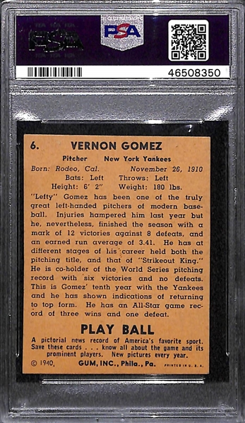 1940 Play Ball Lefty Gomez #6 PSA Authentic (Autograph Grade 8)