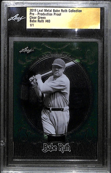 2019 Leaf Metal Rare Pre-Production Babe Ruth Proof - Clear Green Numbered 1/1 - This is an Original Proof Card - Only One Exists!