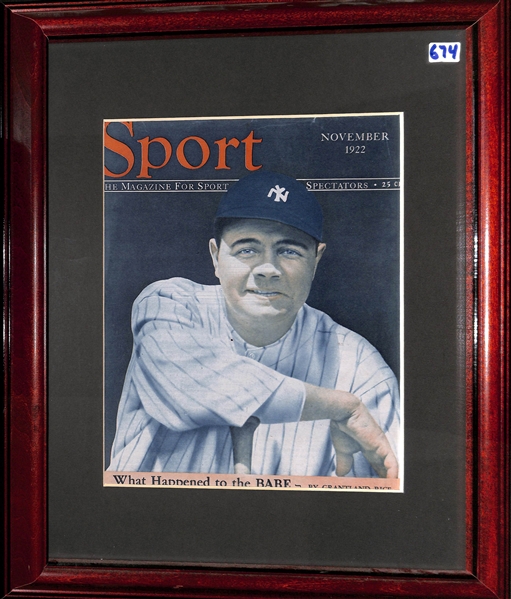RARE 1922 Sport Magazine Babe Ruth Cover (November 1922) - Matted/Framed - Early Babe Ruth Color Cover!