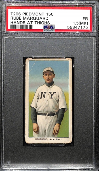 1909-11 T206 Rube Marquard, NY Giants (HOF) Hands at Thighs Tobacco Card Graded PSA 1.5MK (Piedmont 150, Factory No. 25)