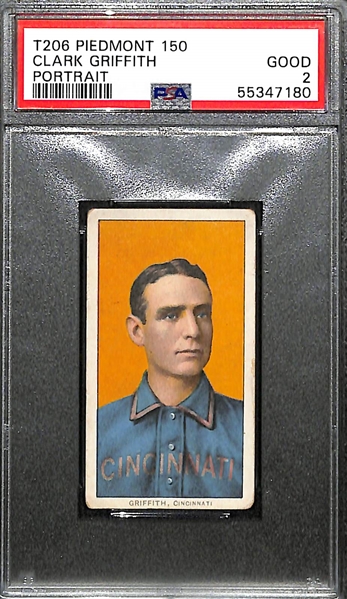 1909-11 T206 Clark Griffith, Reds (HOF) Tobacco Card Graded PSA 2 (Piedmont 150, Factory No. 25)