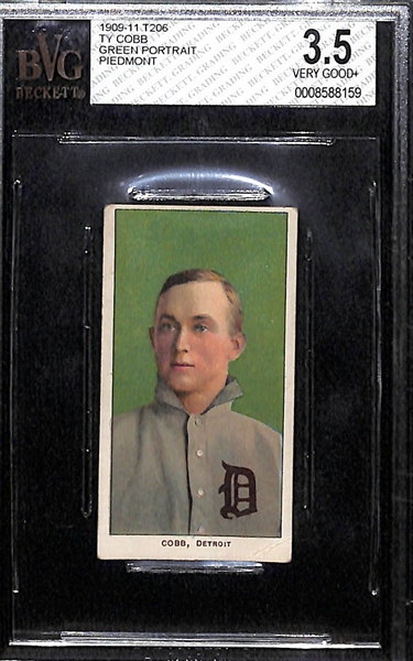 Rare 1909-11 T206 Ty Cobb (HOF) Green Background Tobacco Card Graded BVG 3.5 (Piedmont Back)