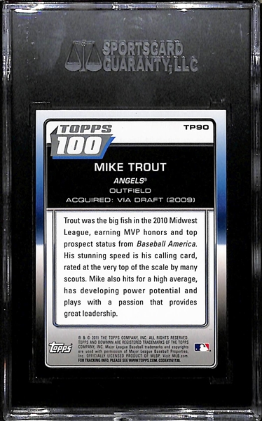 2011 Bowman Topps 100 Mike Trout #TP90 Rookie Card Graded SGC 10 Gem Mint