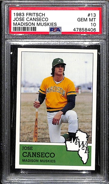 Rare 1983 Fritsch Madison Muskies Jose Canseco #13 Rookie Card - PSA 10 Gem Mint (Also Includes the Rest of the Team Set)