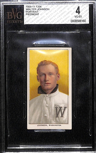 1909-11 T206 Walter Johnson (HOF) Tobacco Card Graded BVG 4 (Piedmont 350, Factory No. 25)