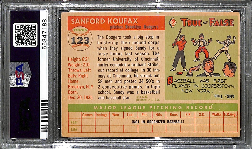 1955 Topps Sandy Koufax Rookie Card #123 Graded PSA 4