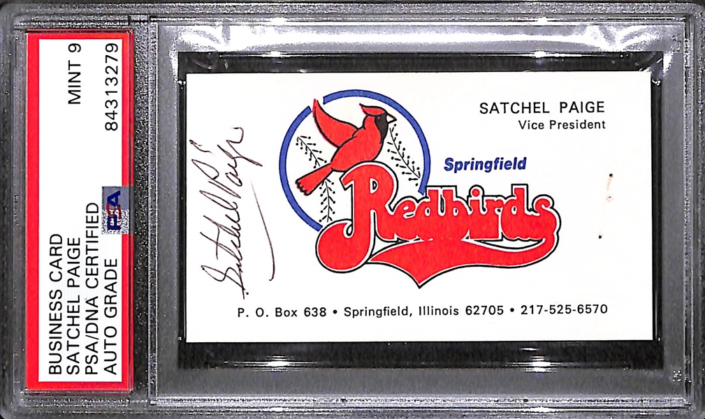 Satchell Paige Signed Springfield Redwings Business Card - PSA/DNA Encased w. Autograph Grade 9