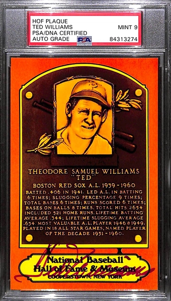 Ted Williams Signed Baseball HOF Plaque Card - PSA/DNA Encased w. Autograph Grade 9