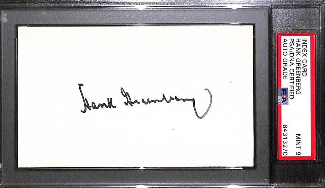 Hank Greenberg Signed Index Card - PSA/DNA Encased w. Autograph Grade 9