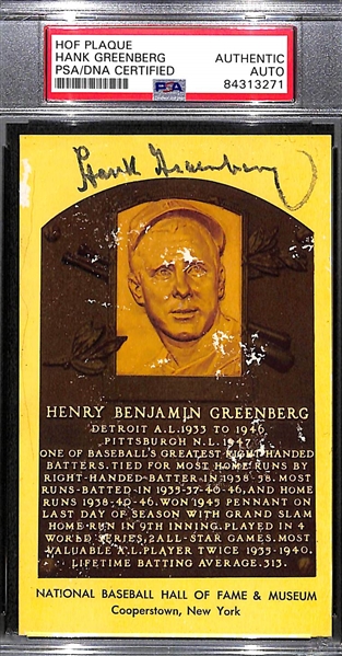 Hank Greenberg Signed Baseball HOF Plaque Card - PSA/DNA Encased - Paper Loss on Plaque Card