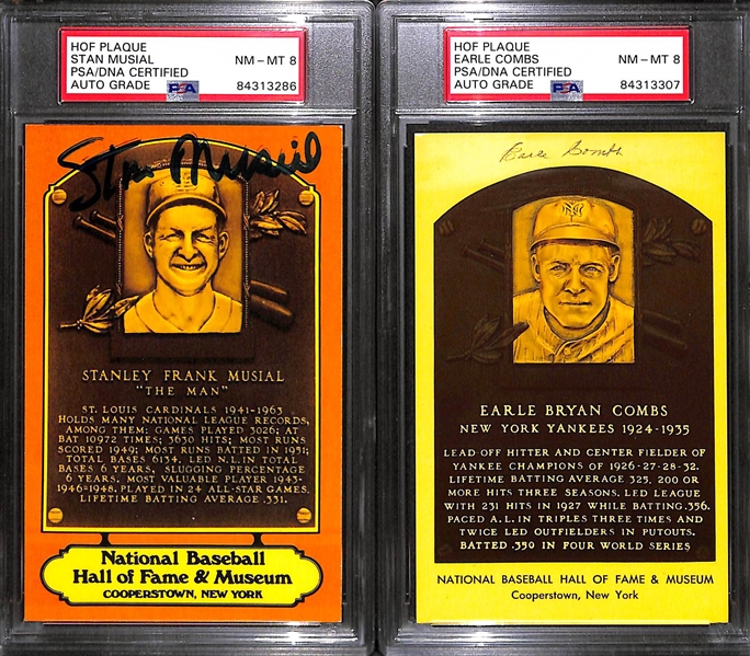 Lot of (6) PSA/DNA Slabbed HOF Plaque Cards (Musial, Combs, Marquard, Roberts, Conlan, Lyons)