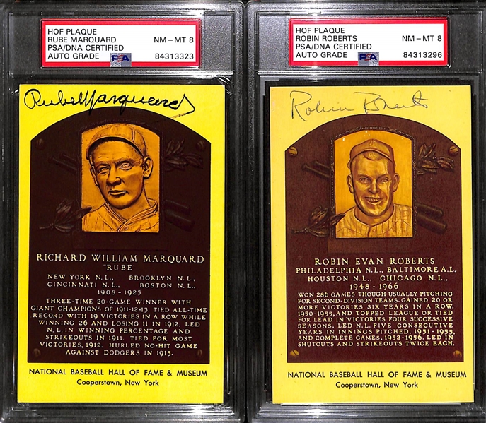 Lot of (6) PSA/DNA Slabbed HOF Plaque Cards (Musial, Combs, Marquard, Roberts, Conlan, Lyons)