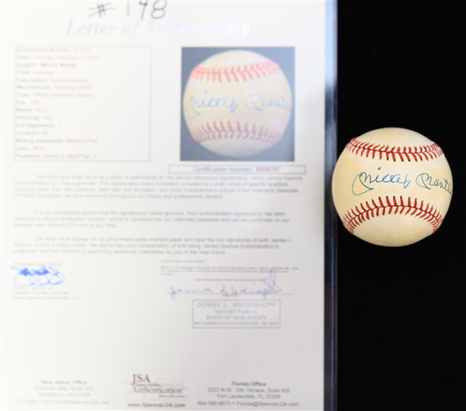 Mickey Mantle Signed Official American League Baseball (Full JSA Letter)