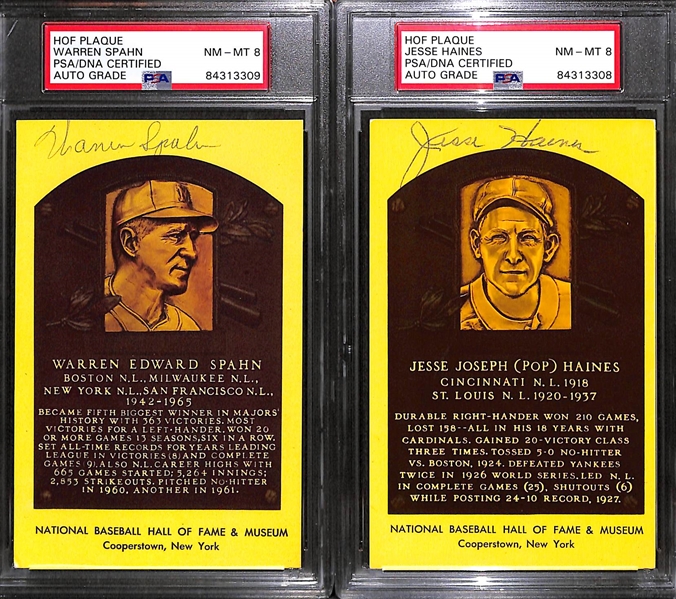 Lot of (6) PSA/DNA Slabbed HOF Plaque Cards (Kaline, McCarthy, Spahn, Haines, Boudreau, Sewell)