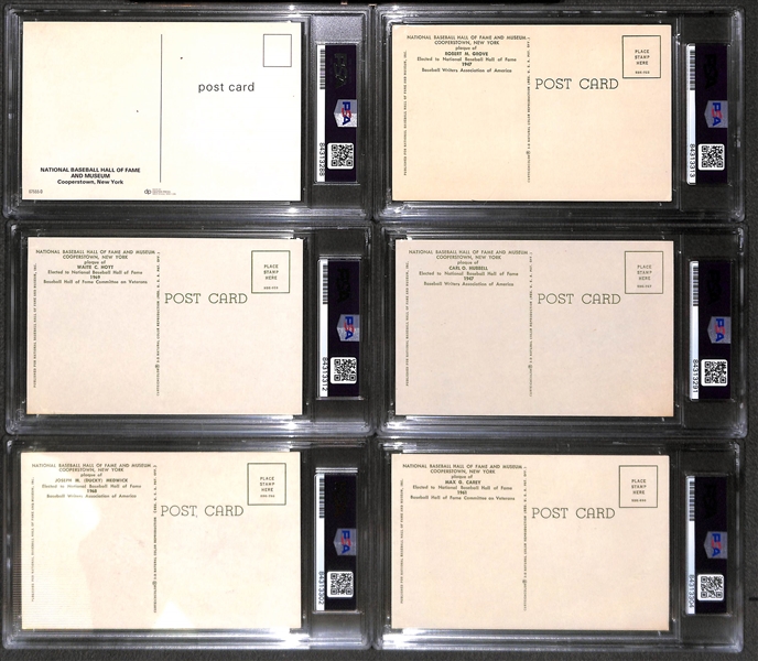Lot of (6) PSA/DNA Slabbed HOF Plaque Cards (Musial, Grove, Hoyt, Hubbell, Medwick, Carey)