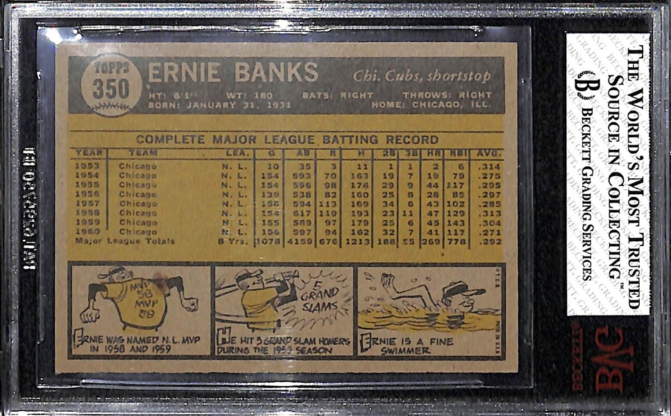 1961 Topps Ernie Banks #350 Graded Beckett BVG 8 NM-MT