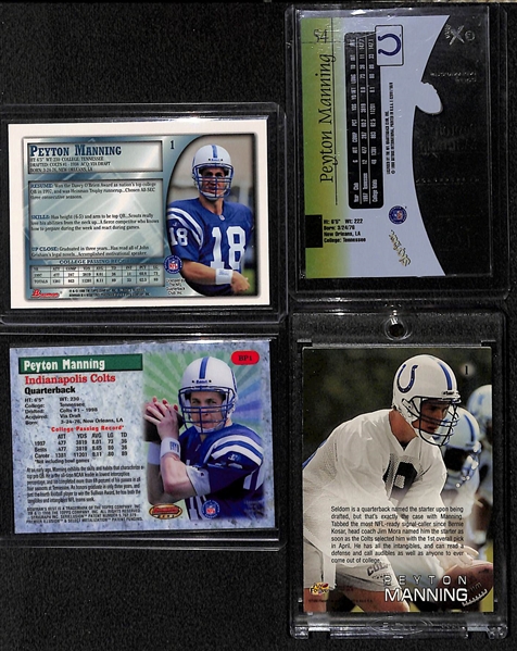(4) Peyton Manning Rookie Cards - Bowman EX-2001, Bowman's Best Performers, Playoff Absolute Draft Picks
