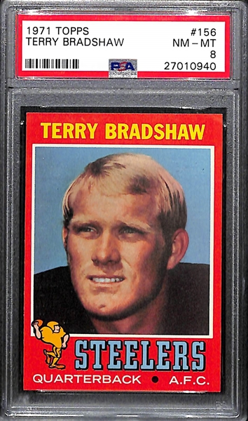 Pack Fresh 1971 Topps Terry Bradshaw #156 Rookie Card Graded PSA 8 w. Amazing Eye Appeal (Centered and Near Perfect Corners/Edges)
