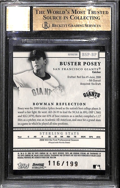 2008 Bowman Sterling Prospects Refractors Buster Posey Autographed Rookie Card Graded BGS 9.5, Autograph Grade 10