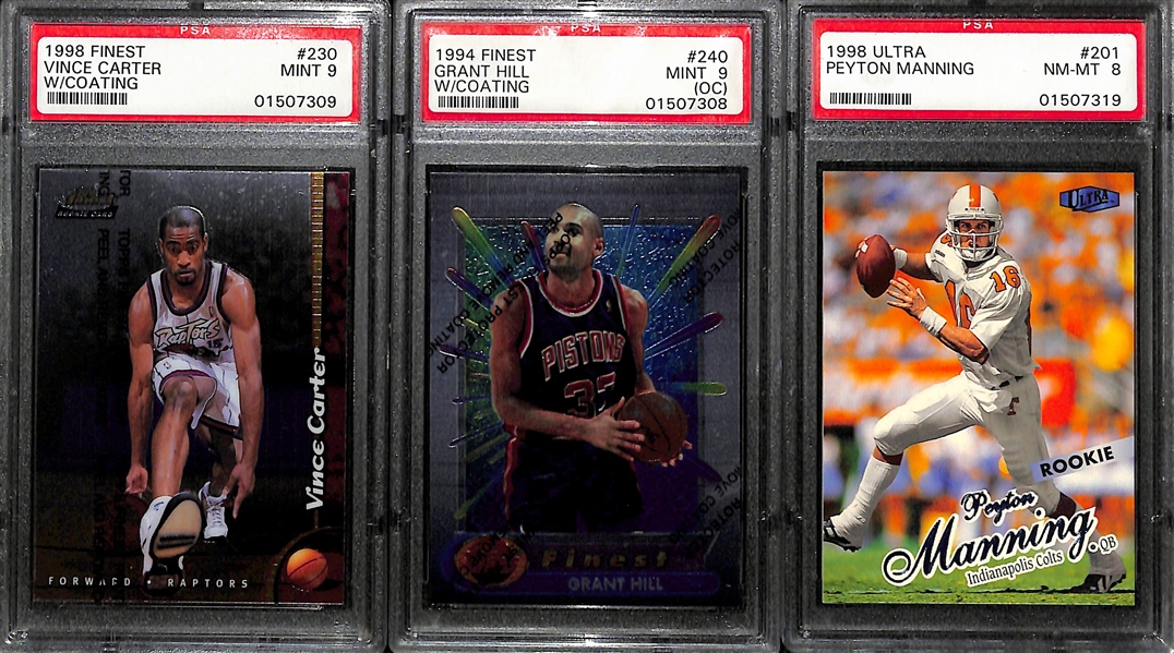(3) Graded Rookie Cards - 1998 Finest Vince Carter, 1994 Finest Grant Hill, 1998 Ultra Peyton Manning