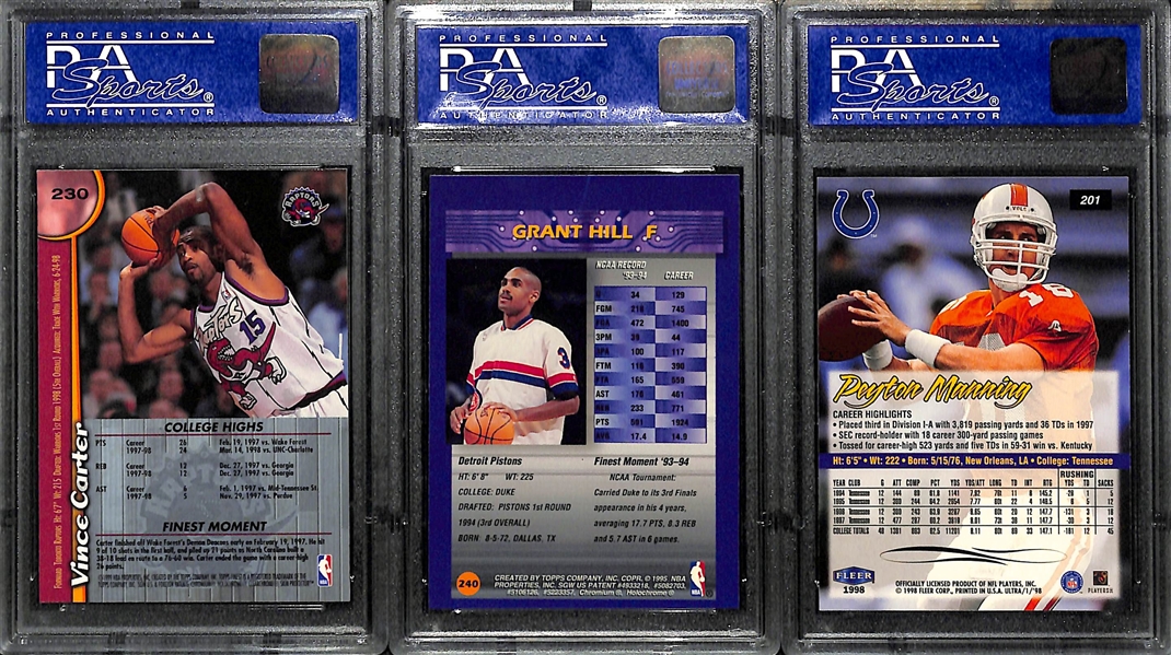 (3) Graded Rookie Cards - 1998 Finest Vince Carter, 1994 Finest Grant Hill, 1998 Ultra Peyton Manning