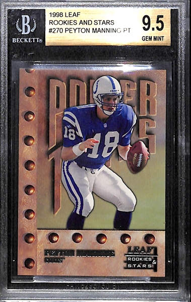 Peyton Manning 1998 Leaf Rookies & Stars #270 Rookie Card (No Protector) Graded BGS 9.5 Gem Mint w. (3) 9.5 and (1) 10 Subgrades