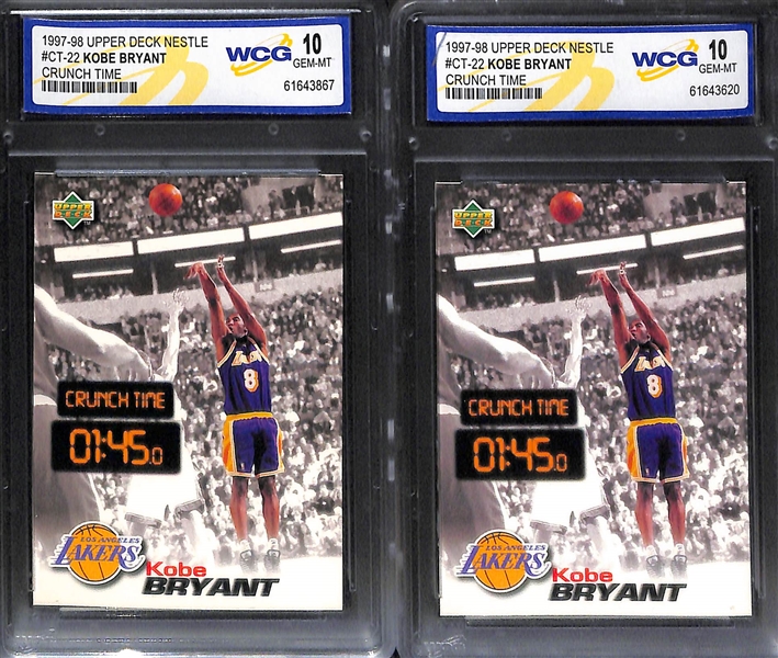 1996-97 Topps Finest Kobe Bryant #74 Rookie Graded PSA 8 and (2) 1997-98 UD Nestle Crunch Time Cards 