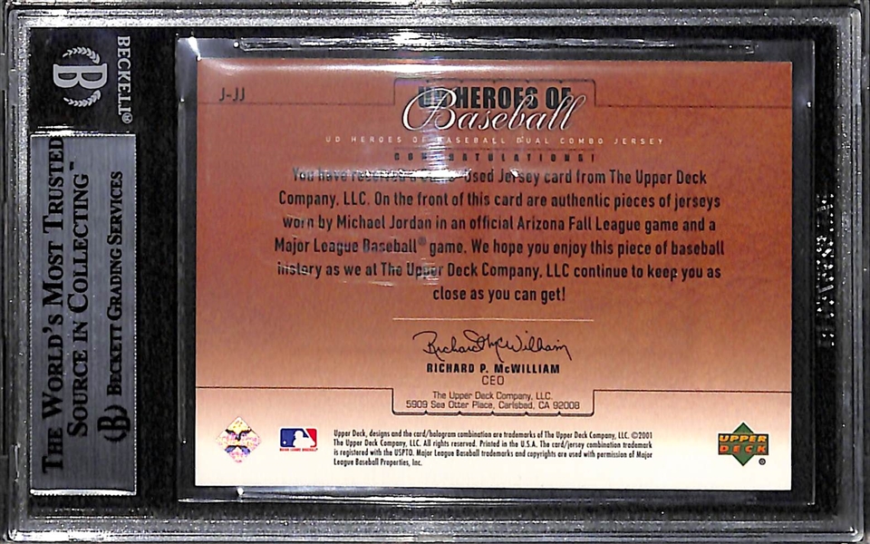 2001 UD Prospect Premieres Heroes of Baseball Michael Jordan Dual Jersey Graded BGS 9 Mint