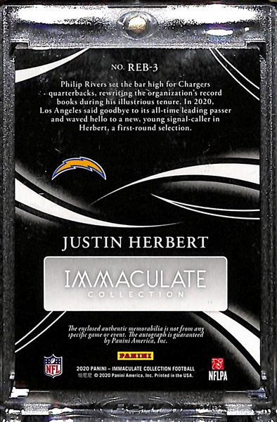 2020 Panini Immaculate Justin Herbert Rookie Patch Eye Black Autograph #ed 14/49 
