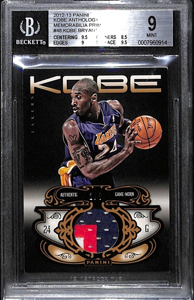 2012-13 Panini Kobe Anthology Memorabilia Prime Kobe Bryant 3- Color Patch Card (#ed 2/8) Graded BGS 9 