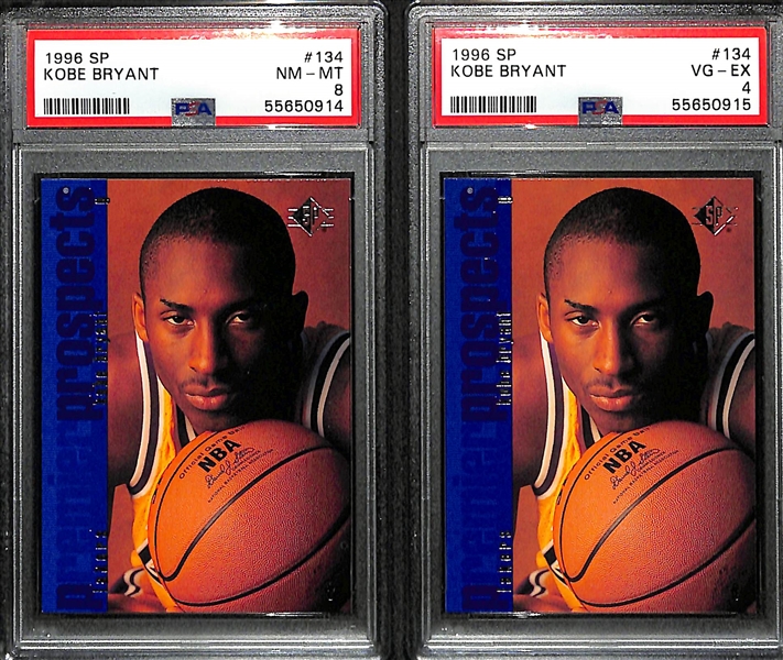 Lot of (2) 1996-97 SP Premier Prospect Kobe Bryant #134 Rookie Cards Graded PSA 8 and PSA 4