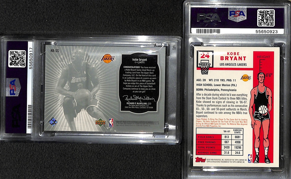 Kobe Bryant Jersey Card PSA 9 Lot (2) - 2003 Upper Deck Super Swatches (#/250) & 2007 Topps 50th Anniversary