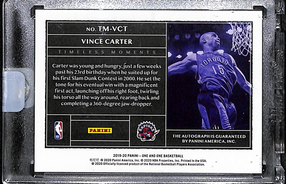 HOT! 2019-20 Panini One and One Timeless Moments Vince Carter Autograph (Blue) #ed 7/49