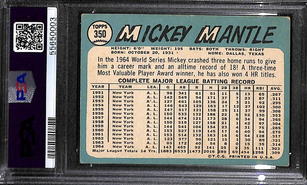 1965 Topps Mickey Mantle #350 Graded PSA 4