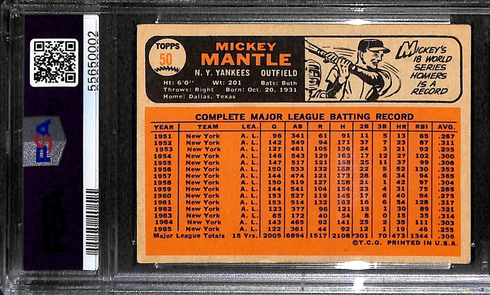 1966 Topps Mickey Mantle #50 Graded PSA 3