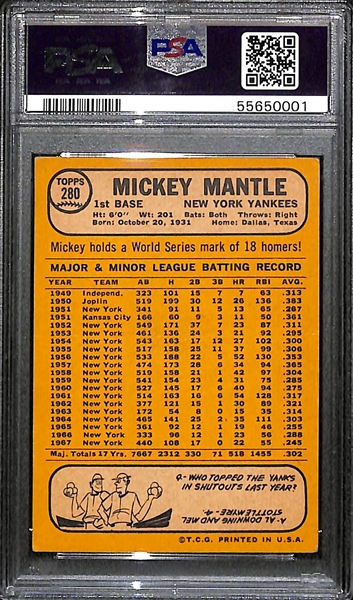 1968 Topps Mickey Mantle #280 Graded PSA 2