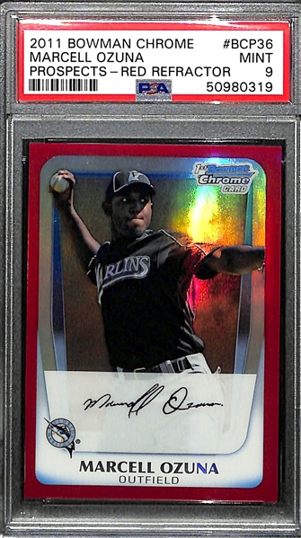 2011 Bowman Chrome Prospects Marcell Ozuna Red Refractor Rookie #ed 5/5