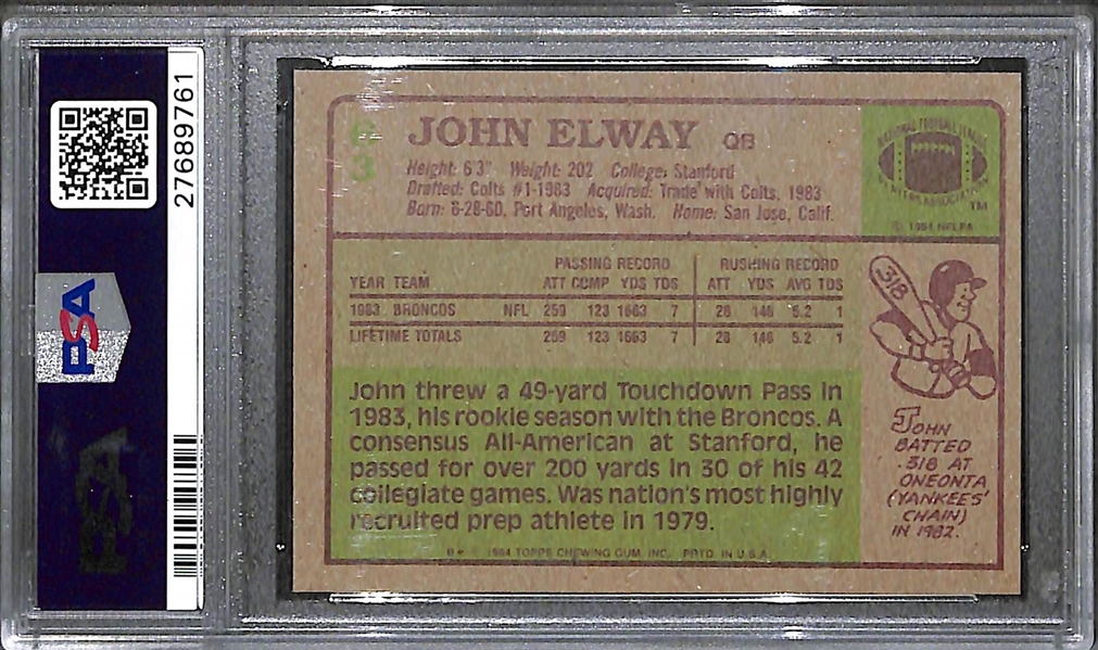 1984 Topps John Elway Rookie #63 Graded PSA 9 Mint