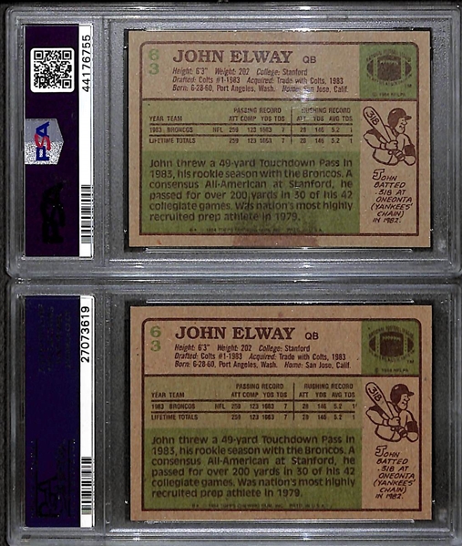 Lot of (2) 1984 Topps John Elway Rookies Graded PSA 7
